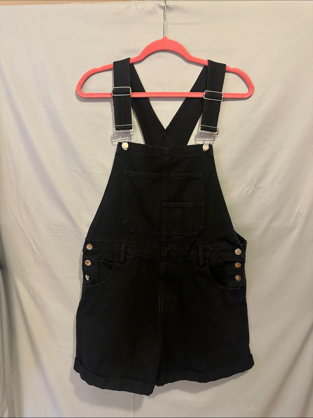 Source Unknown Black Short Denim Overalls Romper